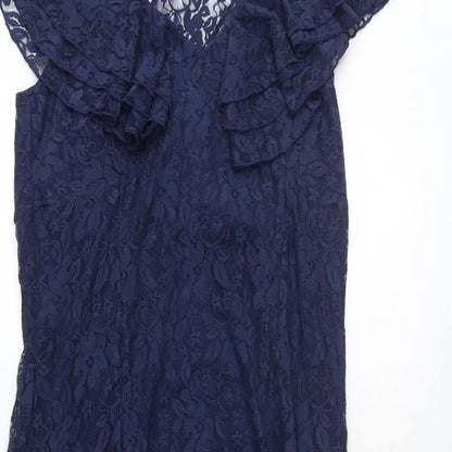 Glamorosa Womens Blue Floral Polyamide Trapeze & Swing Size 14 V-Neck Pullover