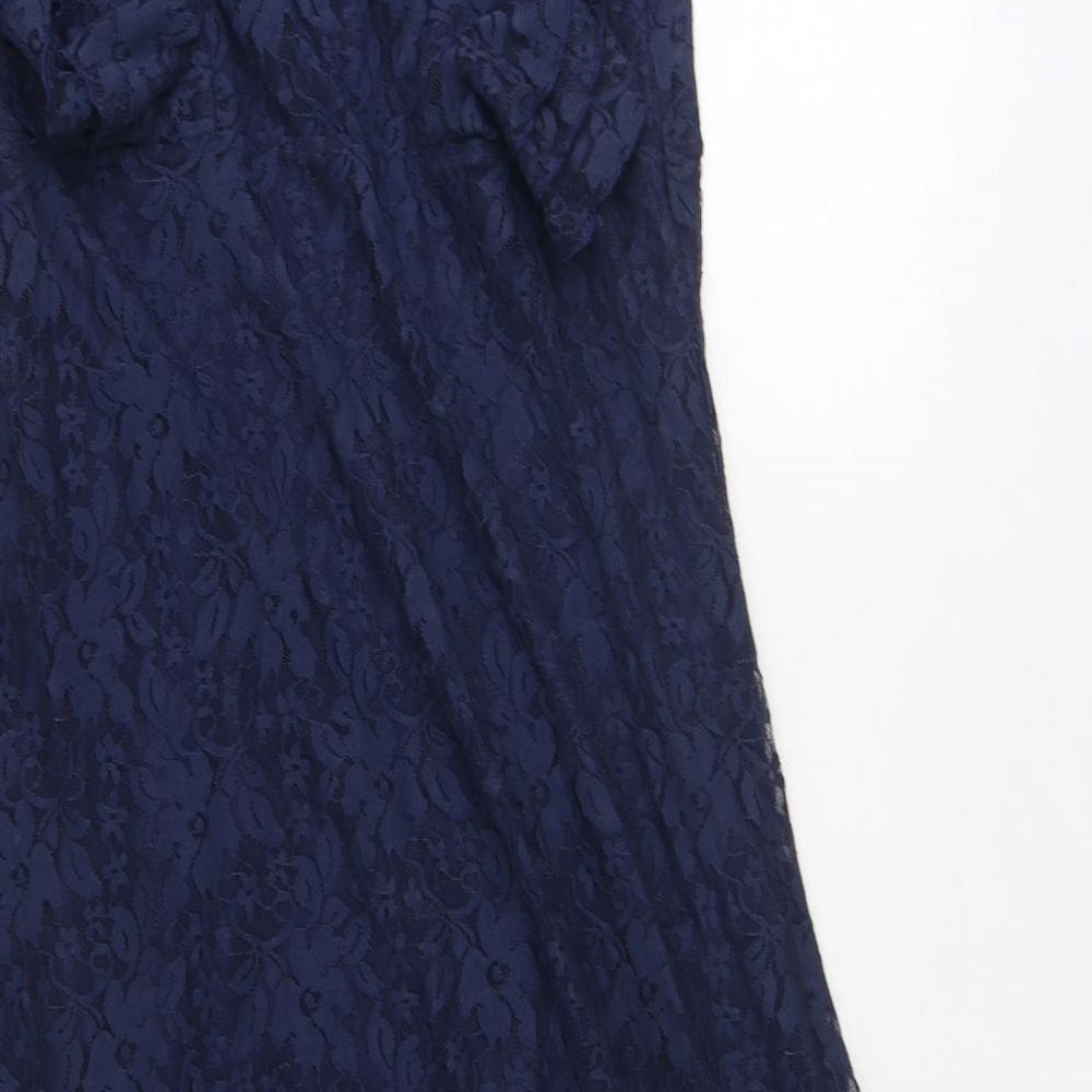 Glamorosa Womens Blue Floral Polyamide Trapeze & Swing Size 14 V-Neck Pullover