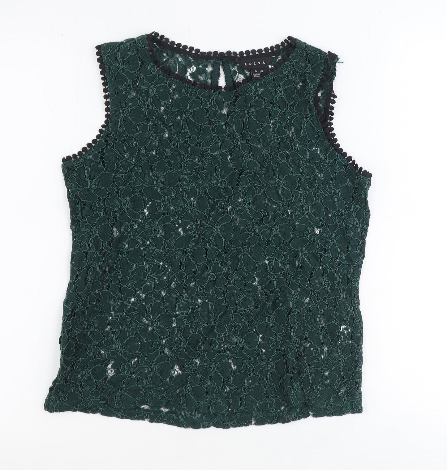 Adiva Womens Green Geometric Cotton Basic Tank Size S Round Neck
