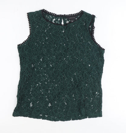Adiva Womens Green Geometric Cotton Basic Tank Size S Round Neck