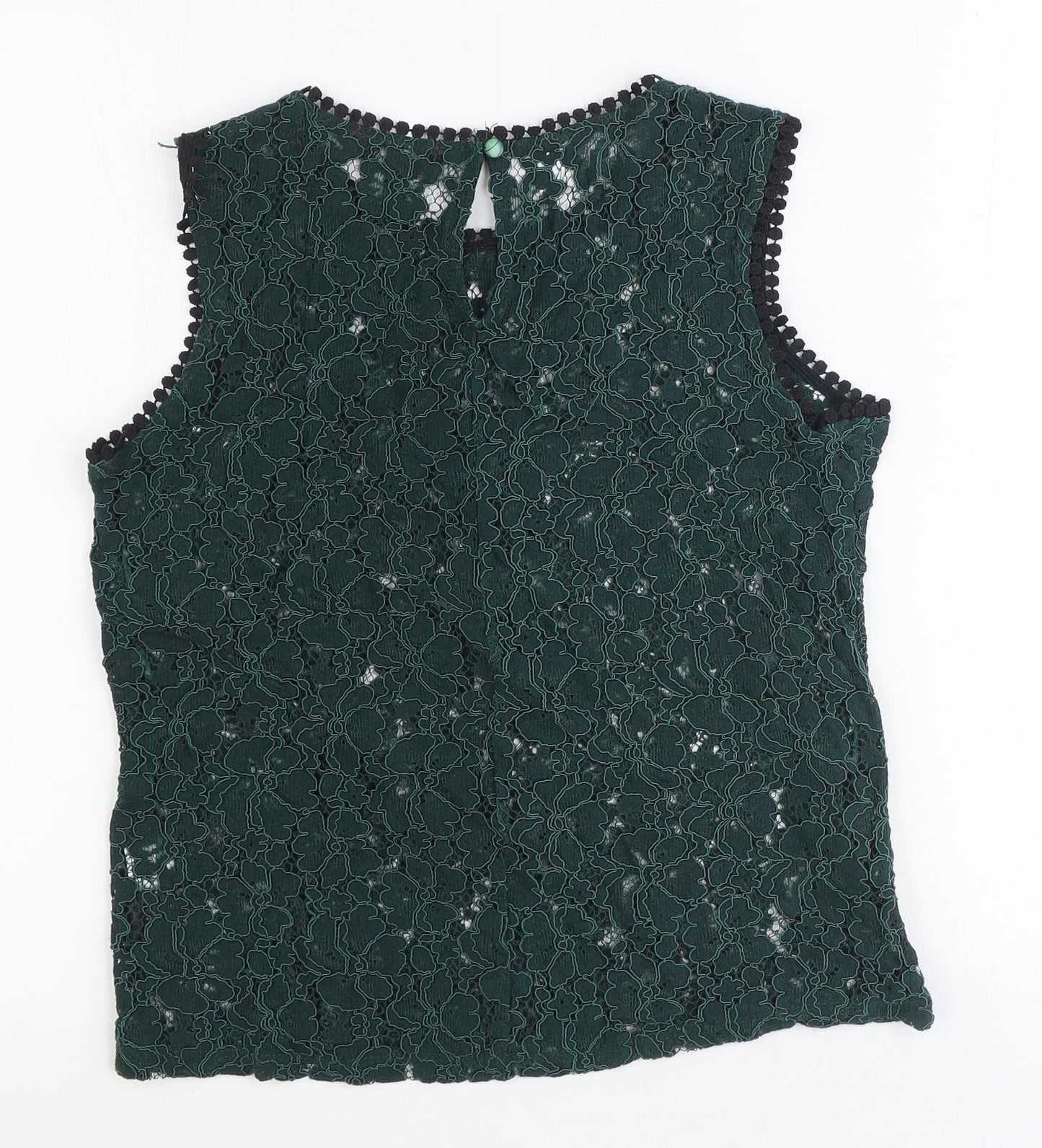 Adiva Womens Green Geometric Cotton Basic Tank Size S Round Neck
