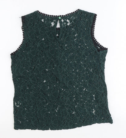 Adiva Womens Green Geometric Cotton Basic Tank Size S Round Neck