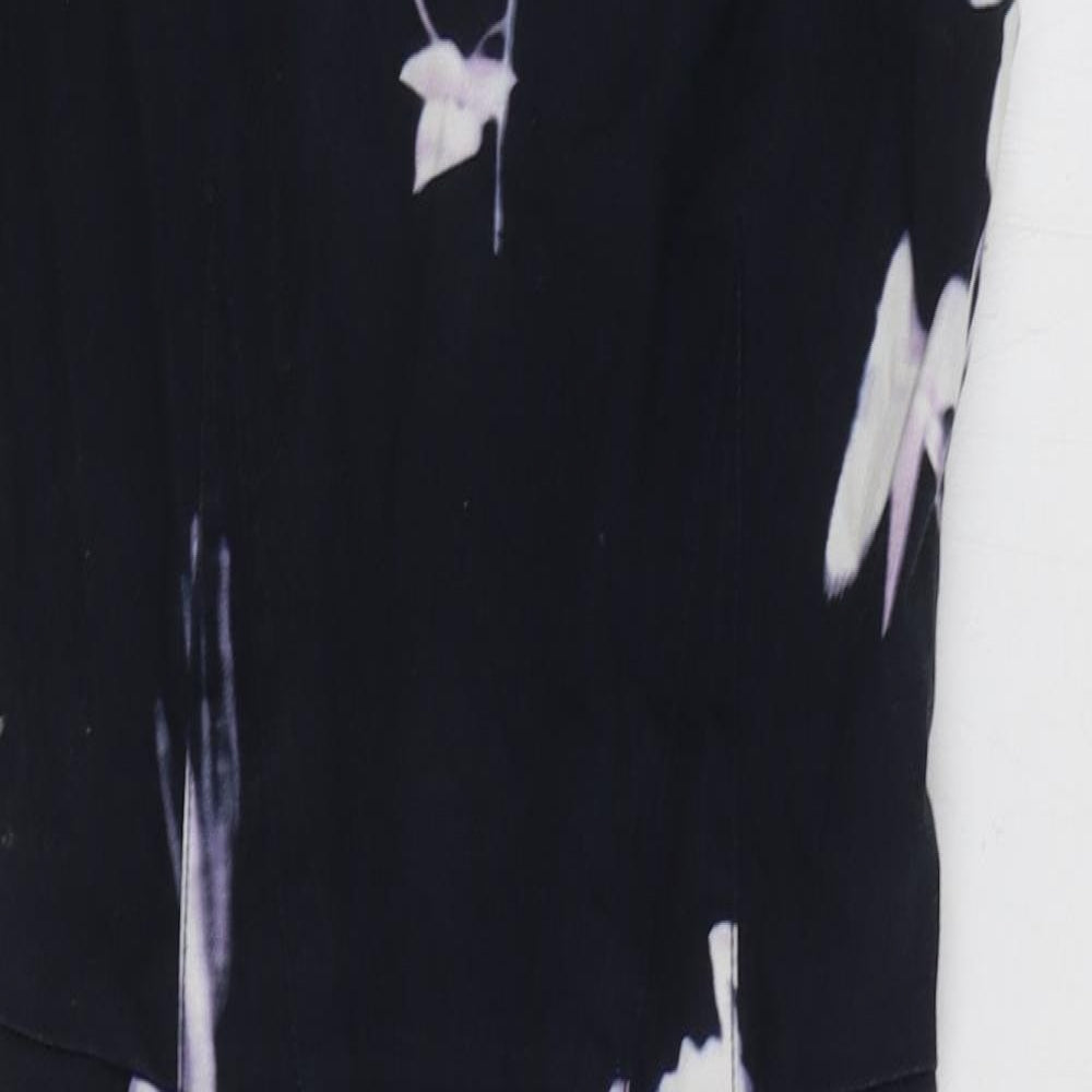 French Connection Womens Blue Floral Cotton A-Line Size 6 V-Neck Zip