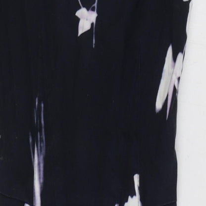 French Connection Womens Blue Floral Cotton A-Line Size 6 V-Neck Zip