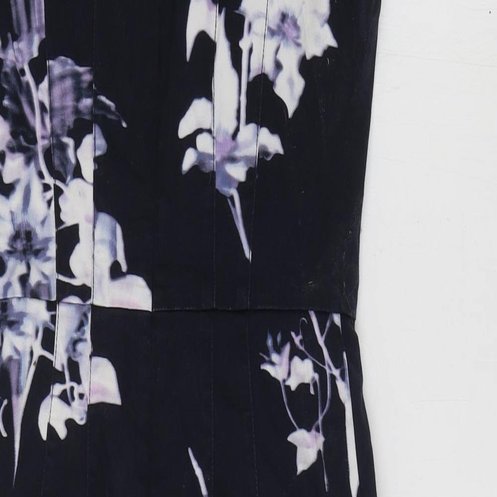 French Connection Womens Blue Floral Cotton A-Line Size 6 V-Neck Zip