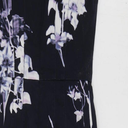 French Connection Womens Blue Floral Cotton A-Line Size 6 V-Neck Zip