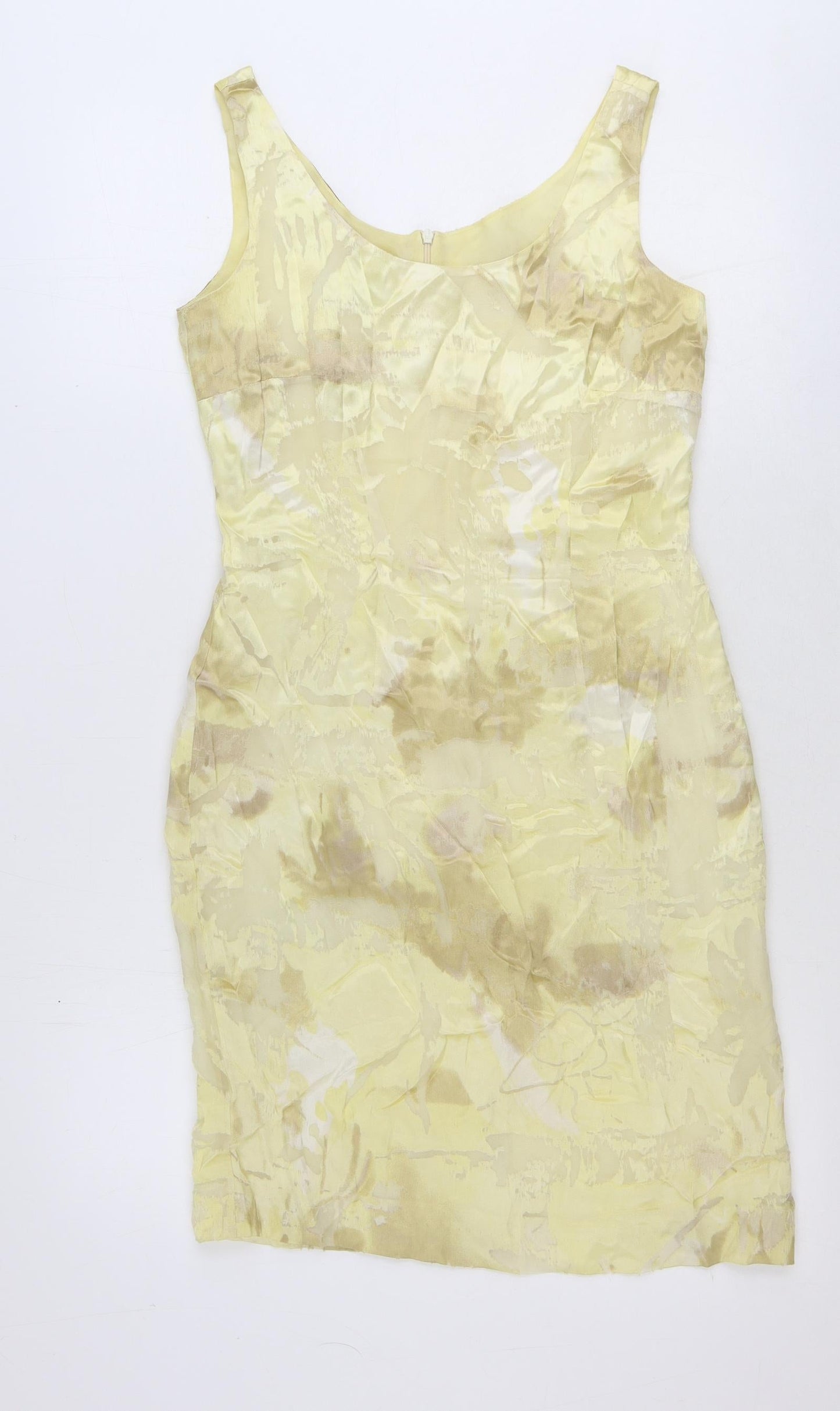 Grace Collection Womens Yellow Geometric Viscose A-Line Size 8 Scoop Neck Zip