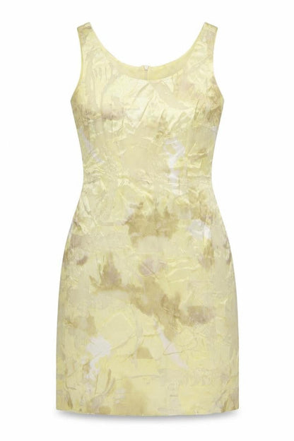 Grace Collection Womens Yellow Geometric Viscose A-Line Size 8 Scoop Neck Zip