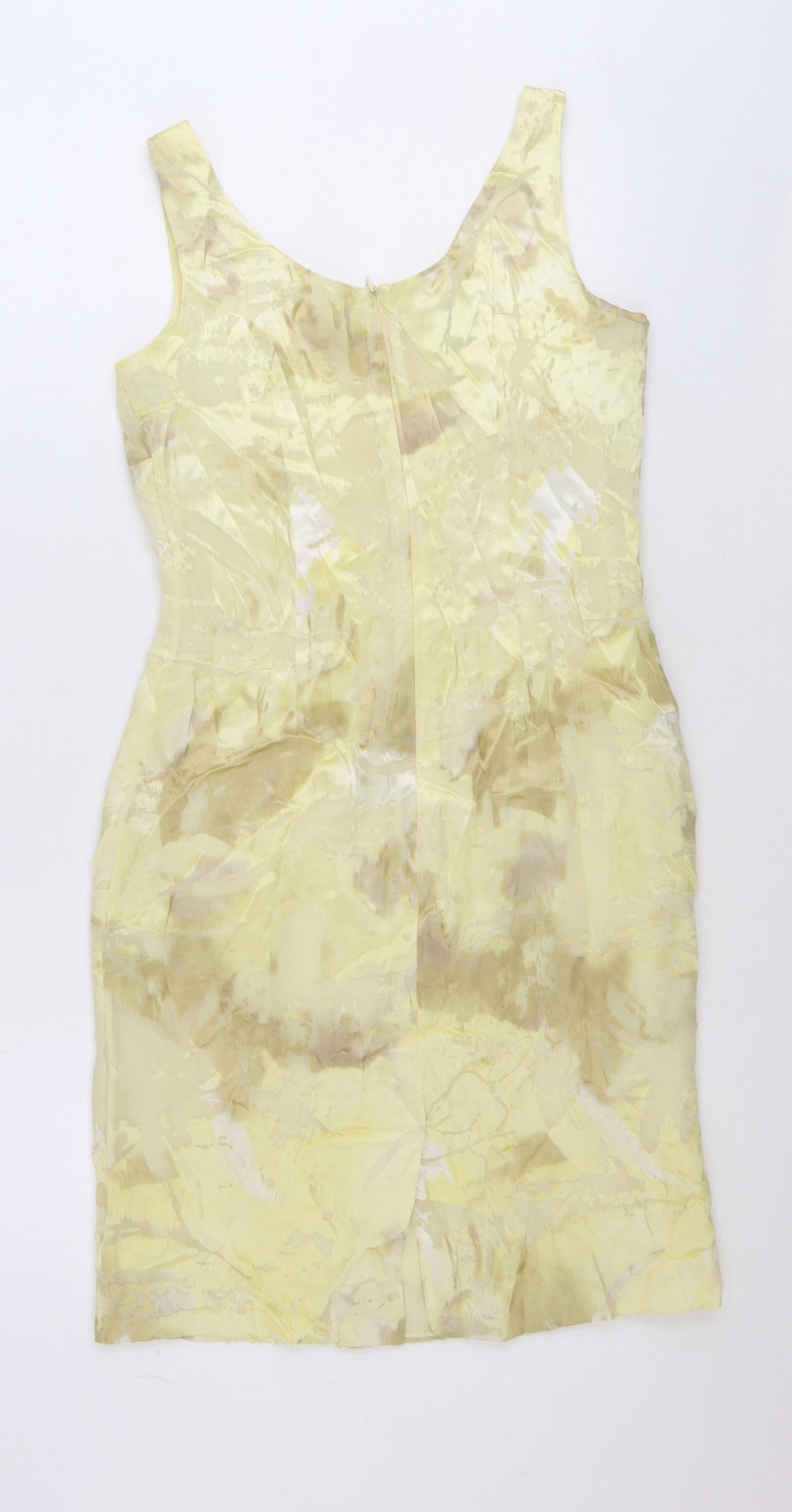 Grace Collection Womens Yellow Geometric Viscose A-Line Size 8 Scoop Neck Zip
