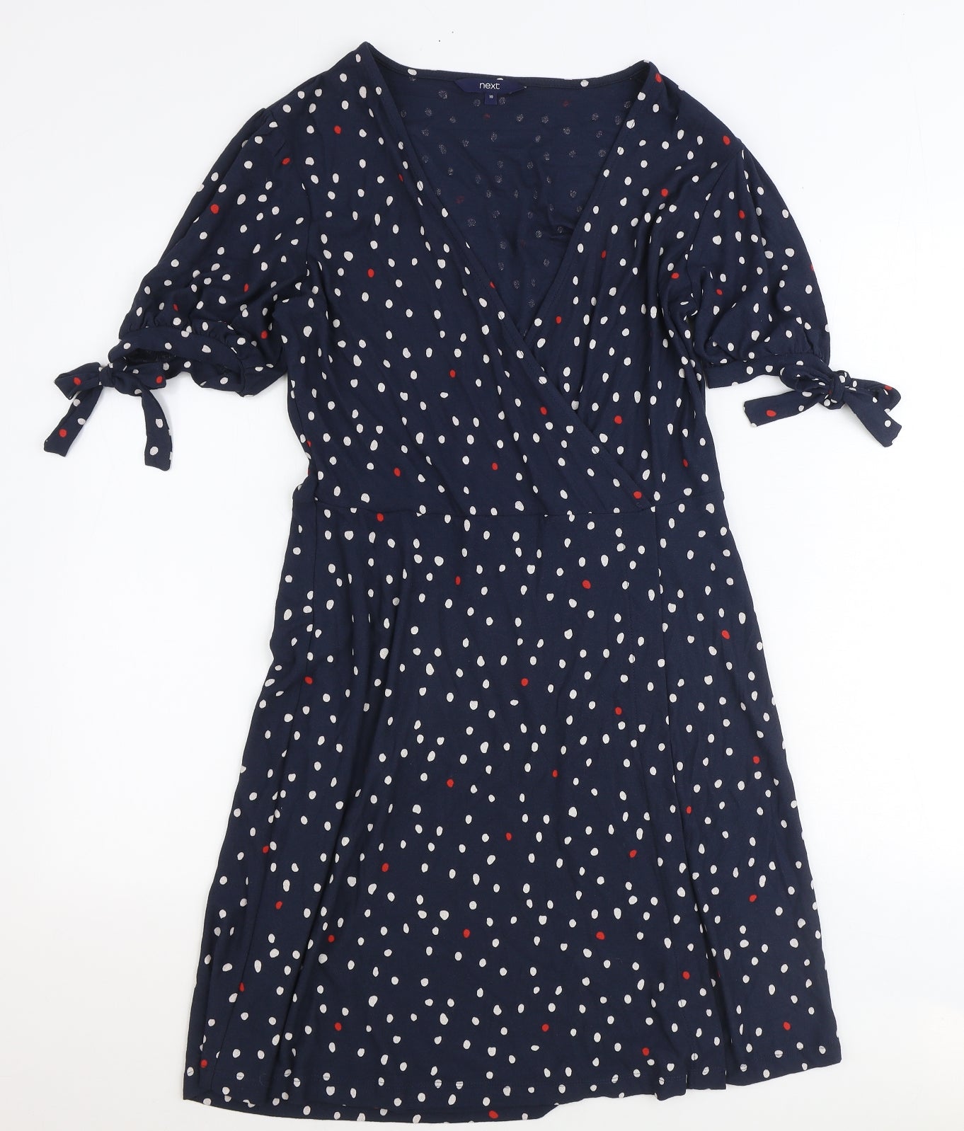 NEXT Womens Blue Polka Dot Viscose A-Line Size 10 V-Neck Pullover