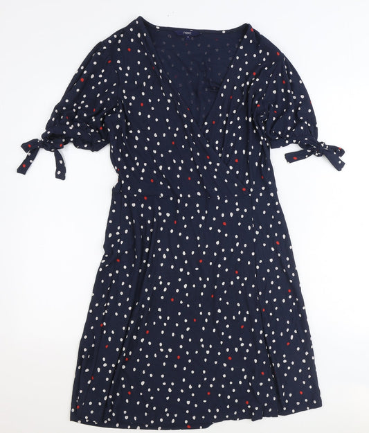 NEXT Womens Blue Polka Dot Viscose A-Line Size 10 V-Neck Pullover