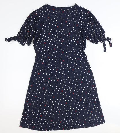 NEXT Womens Blue Polka Dot Viscose A-Line Size 10 V-Neck Pullover