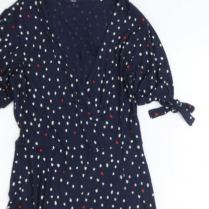 NEXT Womens Blue Polka Dot Viscose A-Line Size 10 V-Neck Pullover