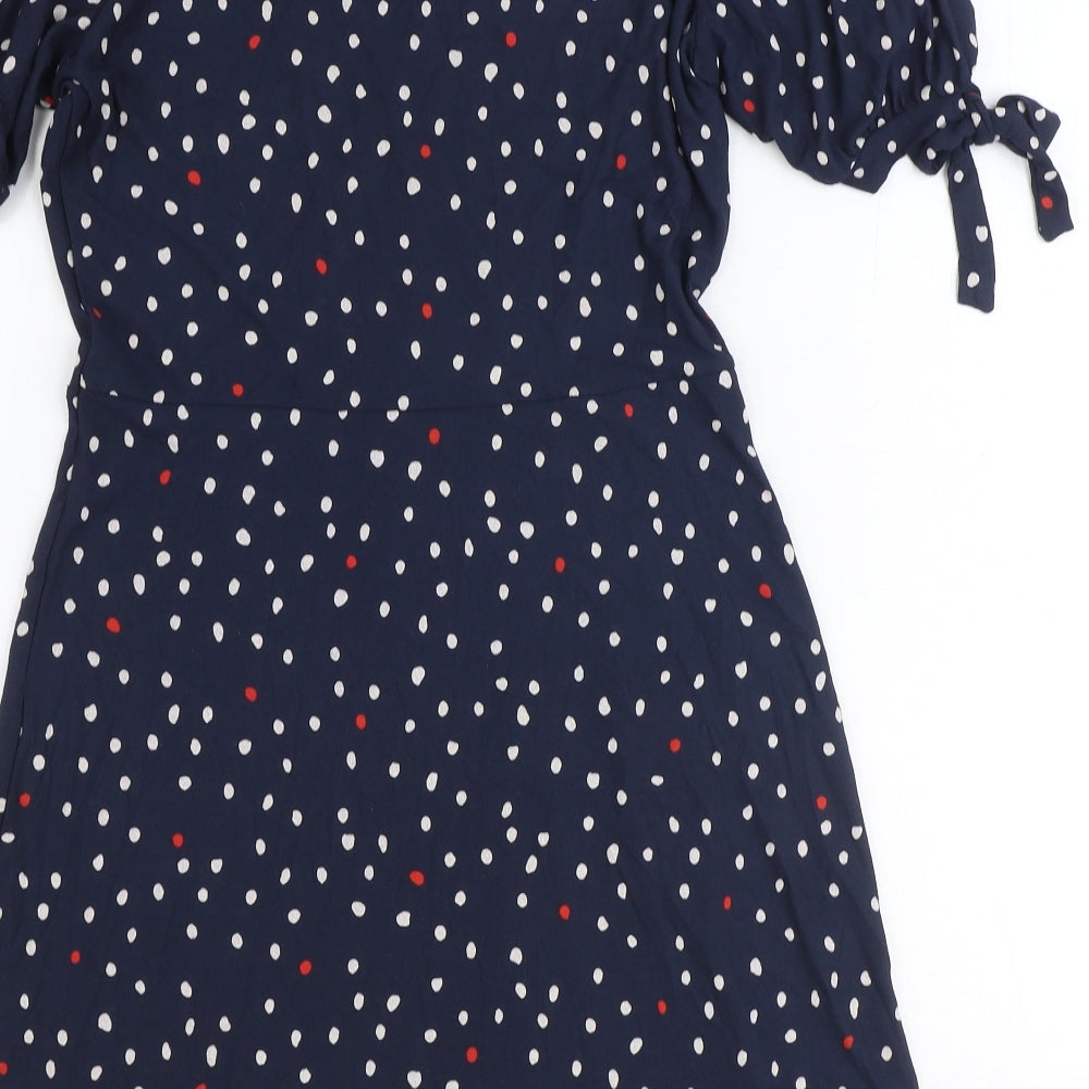 NEXT Womens Blue Polka Dot Viscose A-Line Size 10 V-Neck Pullover