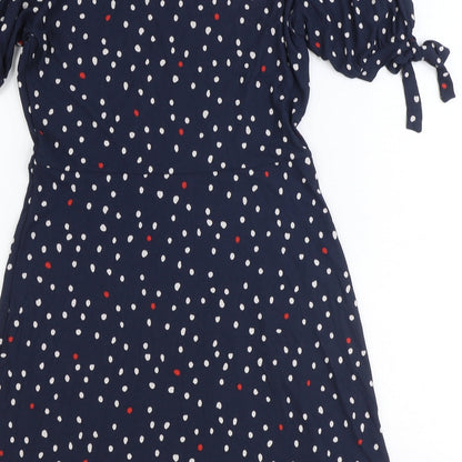 NEXT Womens Blue Polka Dot Viscose A-Line Size 10 V-Neck Pullover