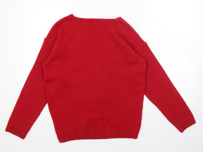 Pura Moda Womens Red Boat Neck Acrylic Pullover Jumper Size S - Reindeer