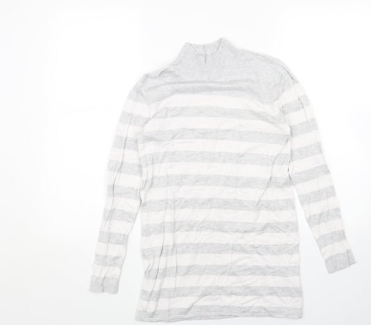 Primark Womens Grey Mock Neck Striped Acrylic Pullover Jumper Size 14