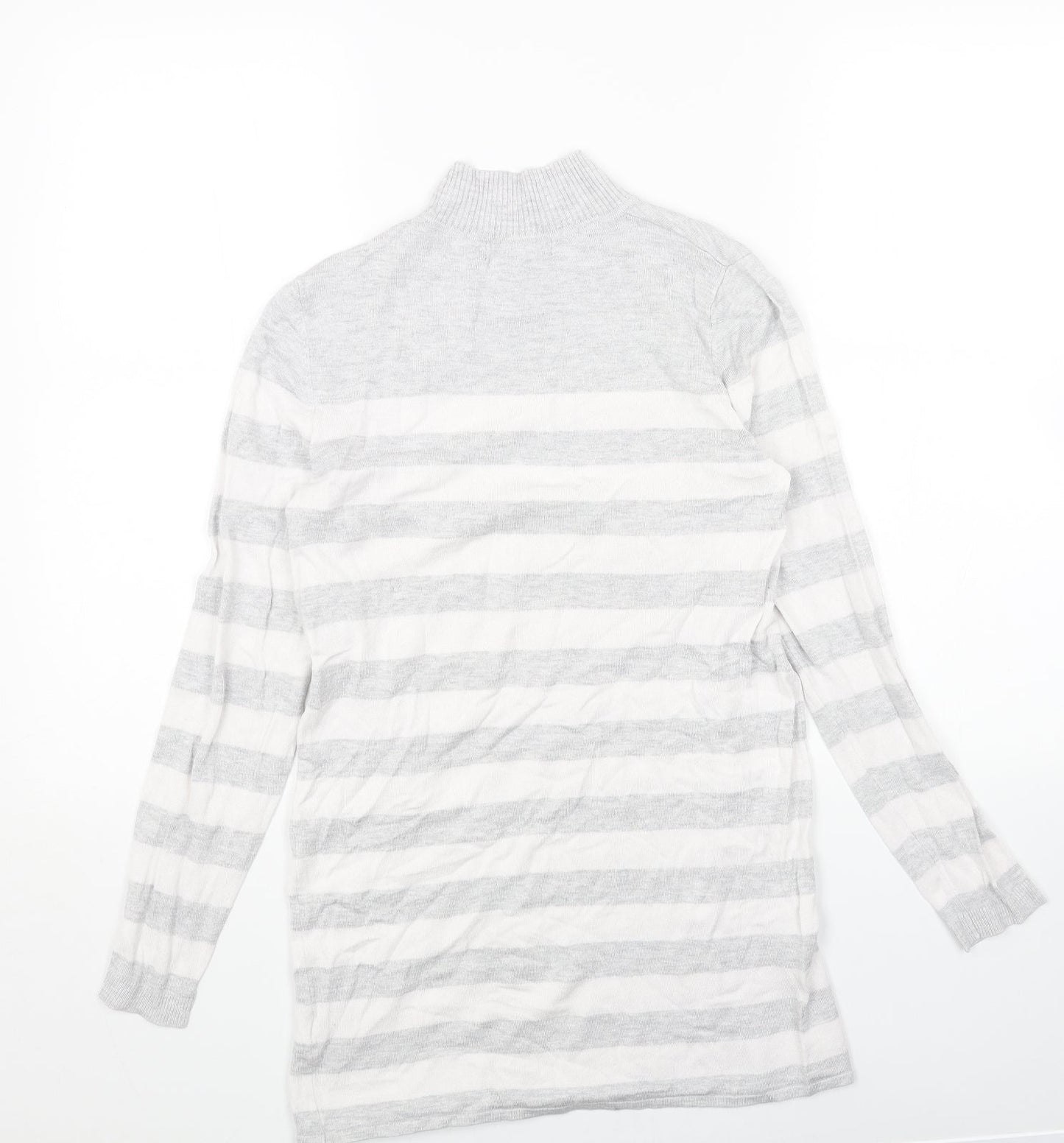 Primark Womens Grey Mock Neck Striped Acrylic Pullover Jumper Size 14