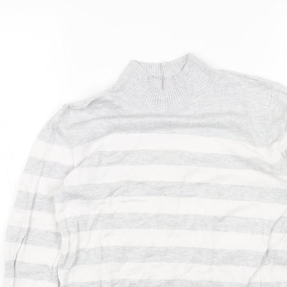 Primark Womens Grey Mock Neck Striped Acrylic Pullover Jumper Size 14