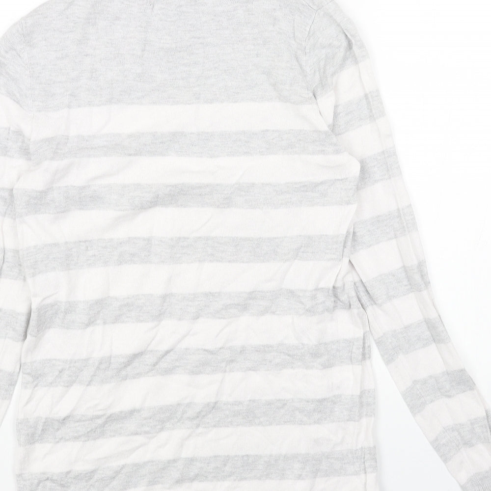 Primark Womens Grey Mock Neck Striped Acrylic Pullover Jumper Size 14