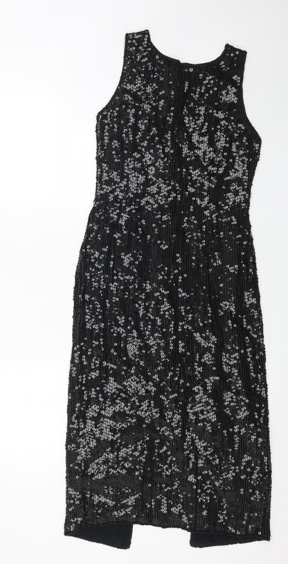 ps richards Womens Black Viscose Ball Gown Size 10 Round Neck Zip