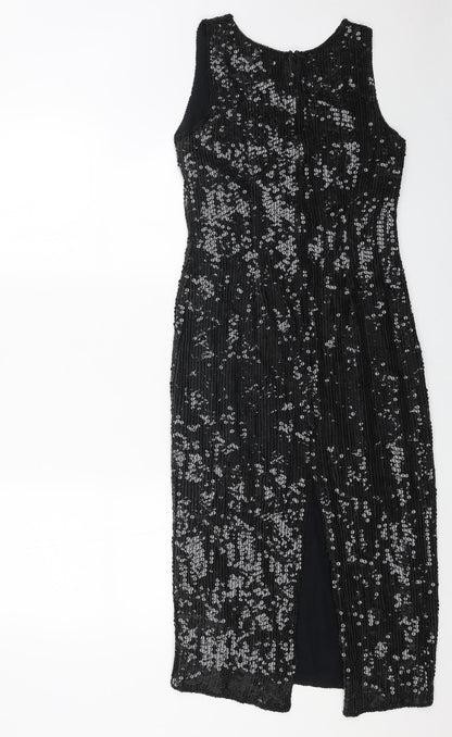 ps richards Womens Black Viscose Ball Gown Size 10 Round Neck Zip