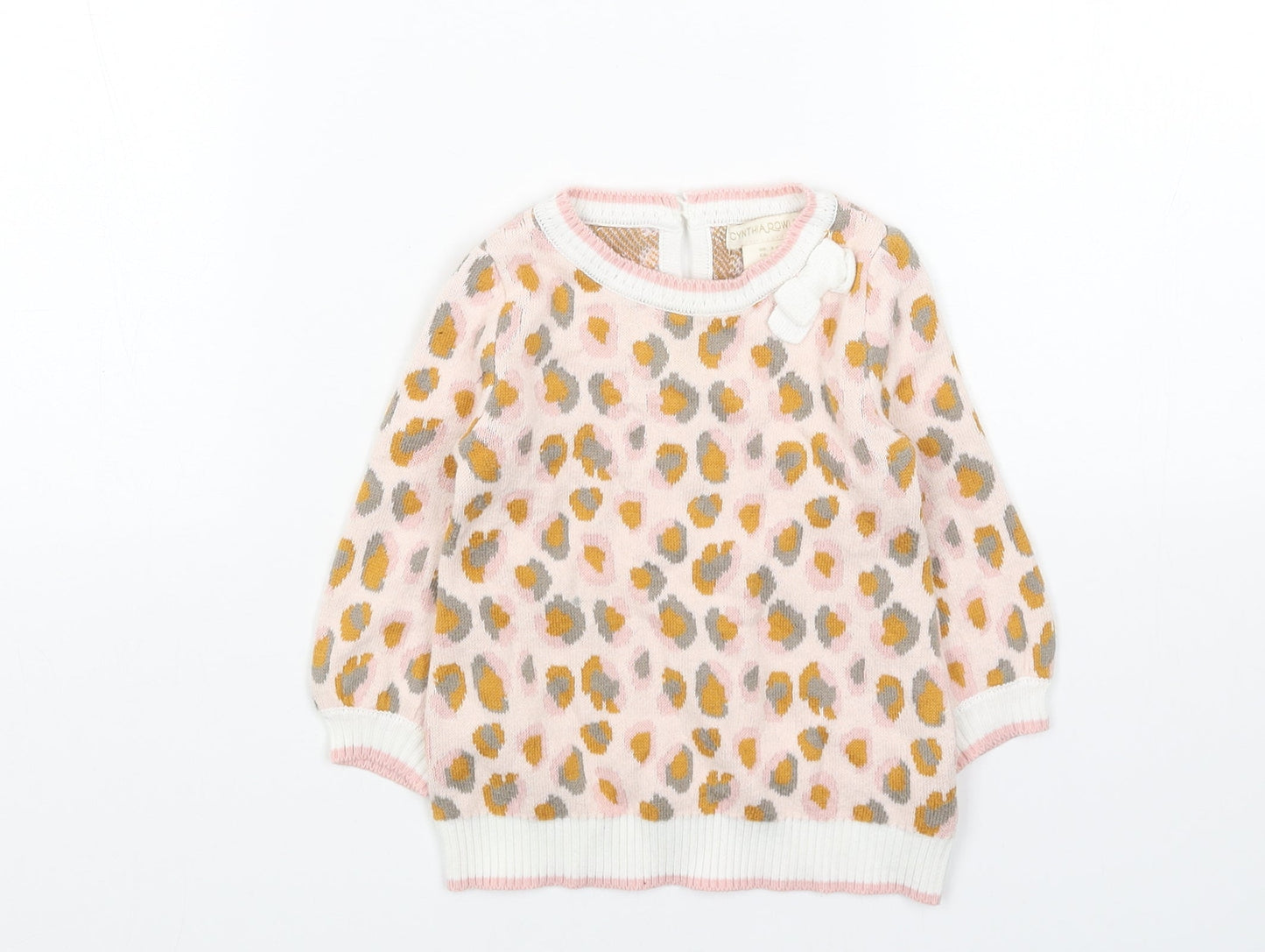 Cynthia Rowley Girls Pink Animal Print Acrylic Pullover Jumper Size 3-6 Months Pullover