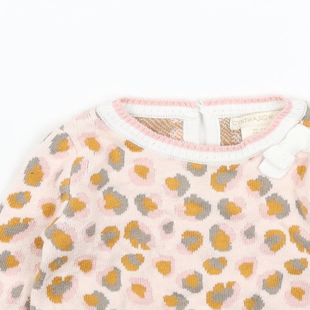 Cynthia Rowley Girls Pink Animal Print Acrylic Pullover Jumper Size 3-6 Months Pullover