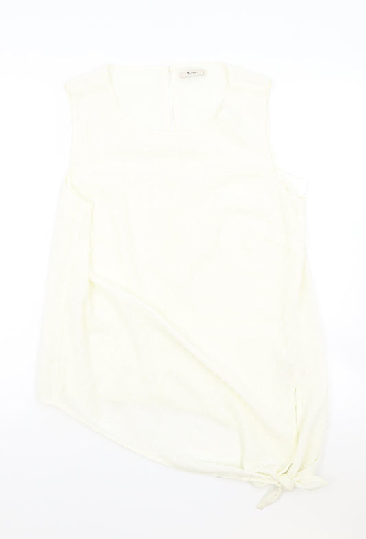 TU Womens Ivory Polyester Basic Blouse Size 12 Round Neck