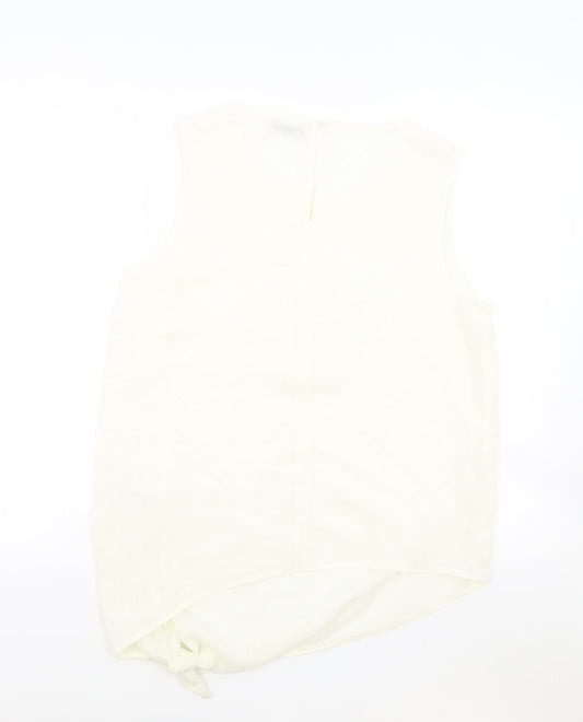 TU Womens Ivory Polyester Basic Blouse Size 12 Round Neck