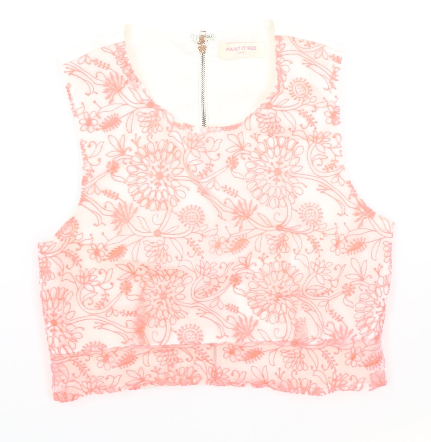 Paint It Red Womens Pink Geometric Polyester Cropped Tank Size XS Round Neck