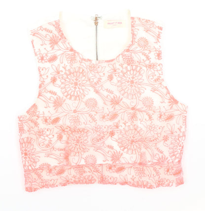 Paint It Red Womens Pink Geometric Polyester Cropped Tank Size XS Round Neck