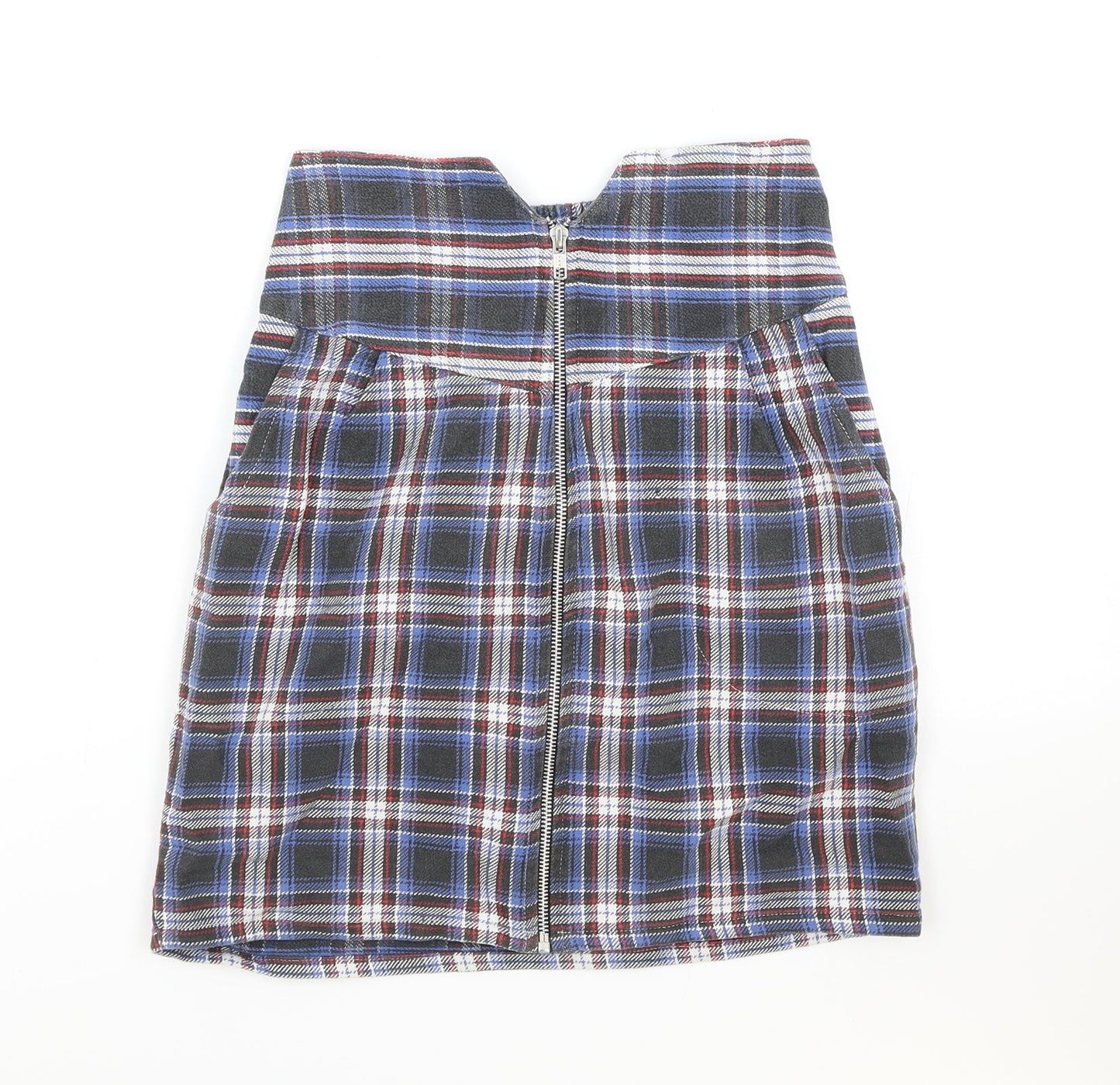 Preworn Womens Blue Plaid Cotton Pleated Skirt Size S Zip