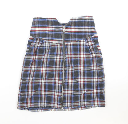 Preworn Womens Blue Plaid Cotton Pleated Skirt Size S Zip