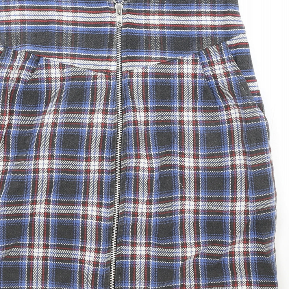 Preworn Womens Blue Plaid Cotton Pleated Skirt Size S Zip