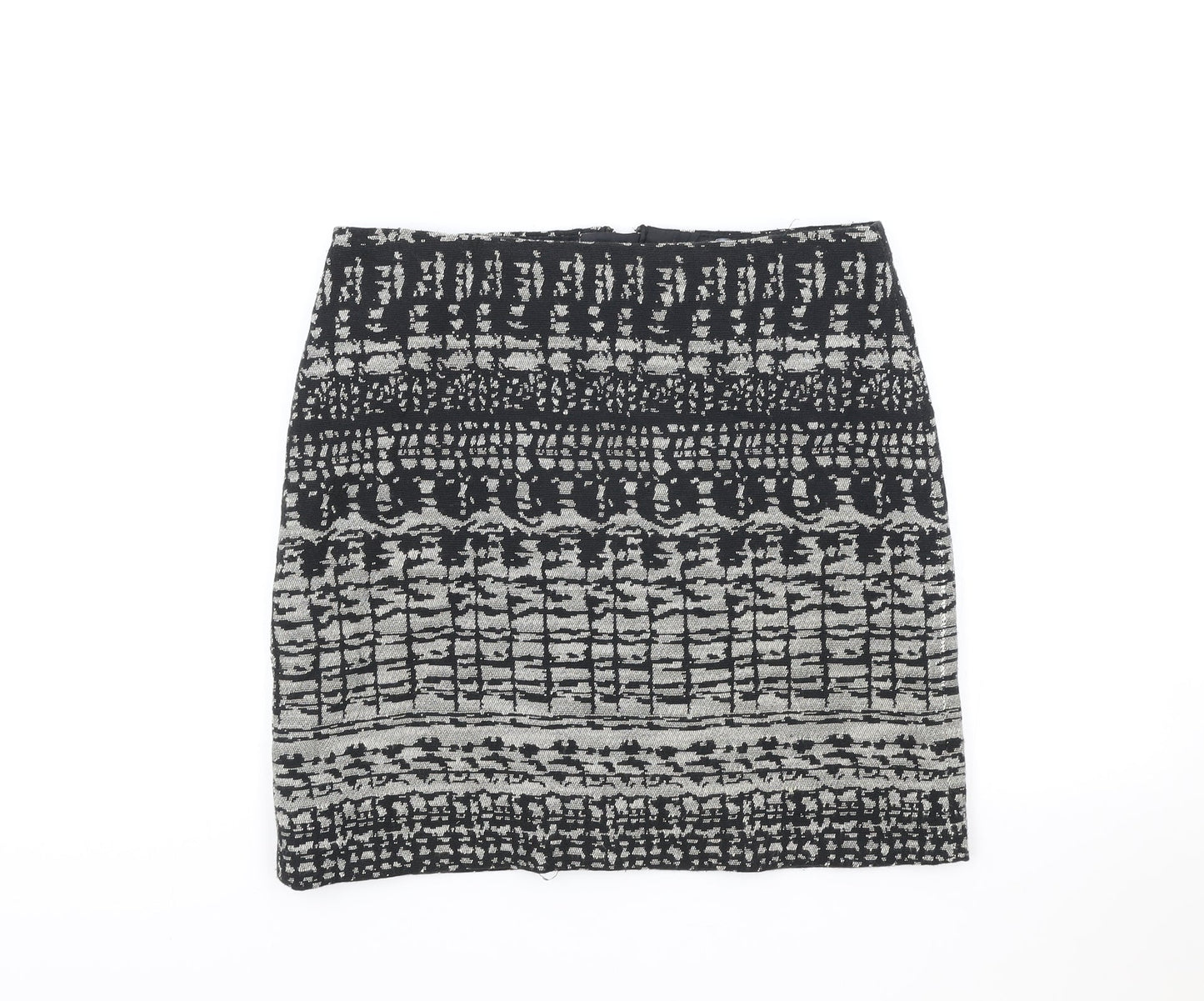 Marks and Spencer Womens Black Geometric Cotton Bandage Skirt Size 8 Zip