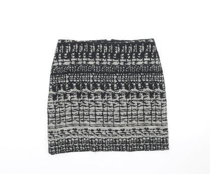 Marks and Spencer Womens Black Geometric Cotton Bandage Skirt Size 8 Zip