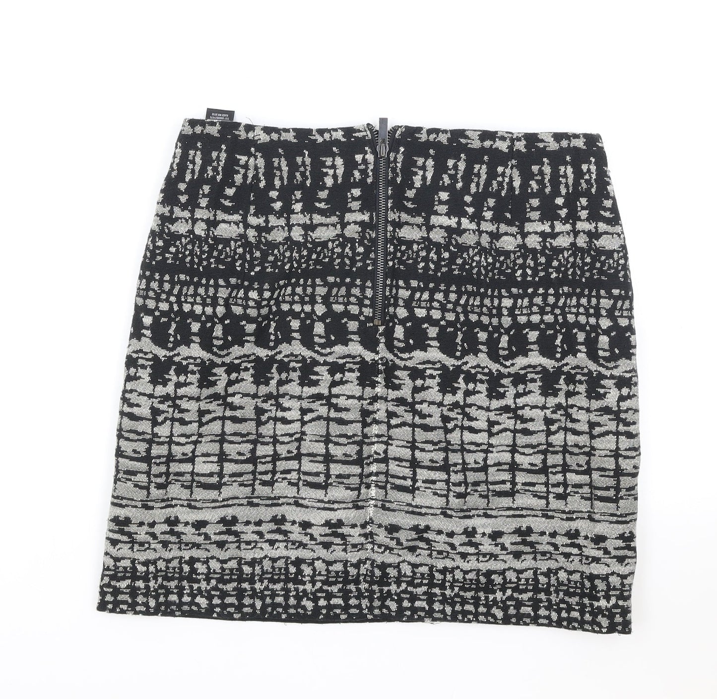 Marks and Spencer Womens Black Geometric Cotton Bandage Skirt Size 8 Zip