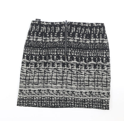 Marks and Spencer Womens Black Geometric Cotton Bandage Skirt Size 8 Zip