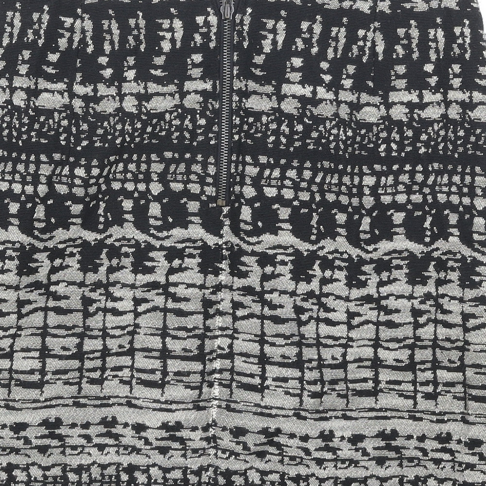 Marks and Spencer Womens Black Geometric Cotton Bandage Skirt Size 8 Zip