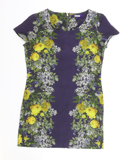 NEXT Womens Blue Floral Polyester A-Line Size 8 Scoop Neck Zip