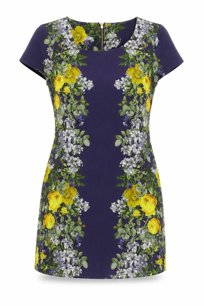 NEXT Womens Blue Floral Polyester A-Line Size 8 Scoop Neck Zip