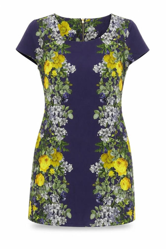 NEXT Womens Blue Floral Polyester A-Line Size 8 Scoop Neck Zip