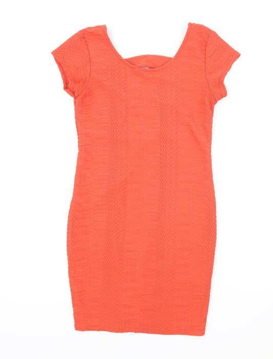 Cameo Rose Womens Orange Viscose Bodycon Size 12 Scoop Neck Pullover