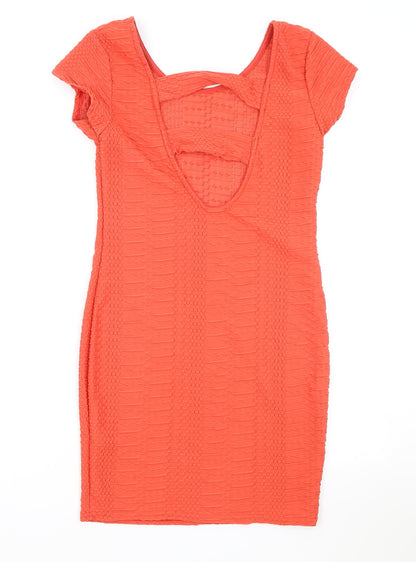 Cameo Rose Womens Orange Viscose Bodycon Size 12 Scoop Neck Pullover