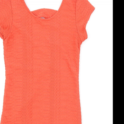 Cameo Rose Womens Orange Viscose Bodycon Size 12 Scoop Neck Pullover