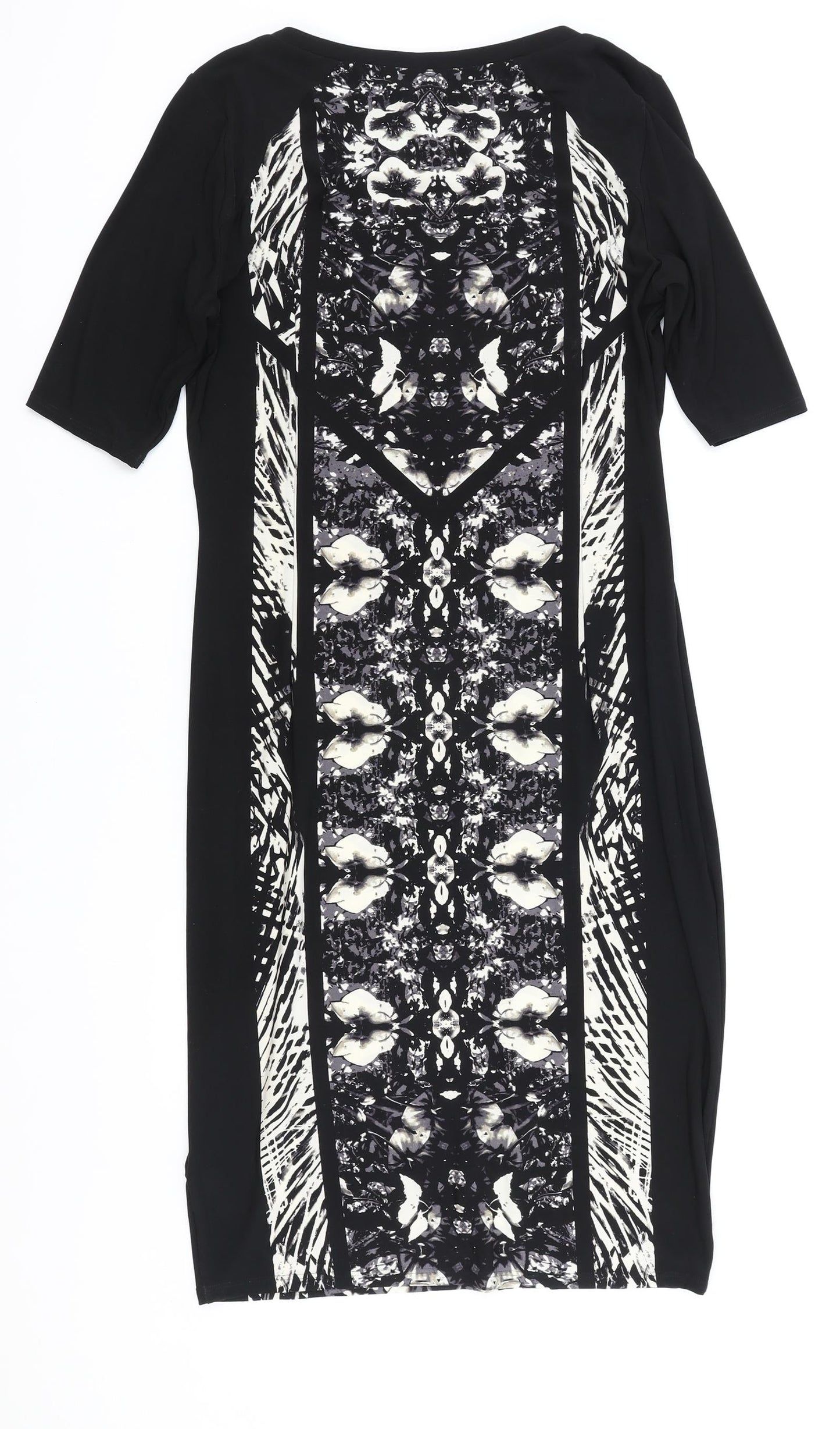 NEXT Womens Black Geometric Polyester A-Line Size 12 Round Neck Pullover