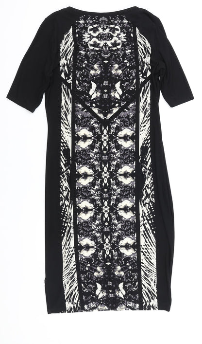 NEXT Womens Black Geometric Polyester A-Line Size 12 Round Neck Pullover