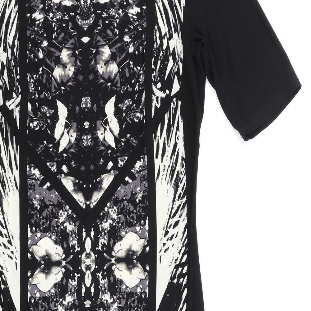 NEXT Womens Black Geometric Polyester A-Line Size 12 Round Neck Pullover
