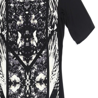 NEXT Womens Black Geometric Polyester A-Line Size 12 Round Neck Pullover